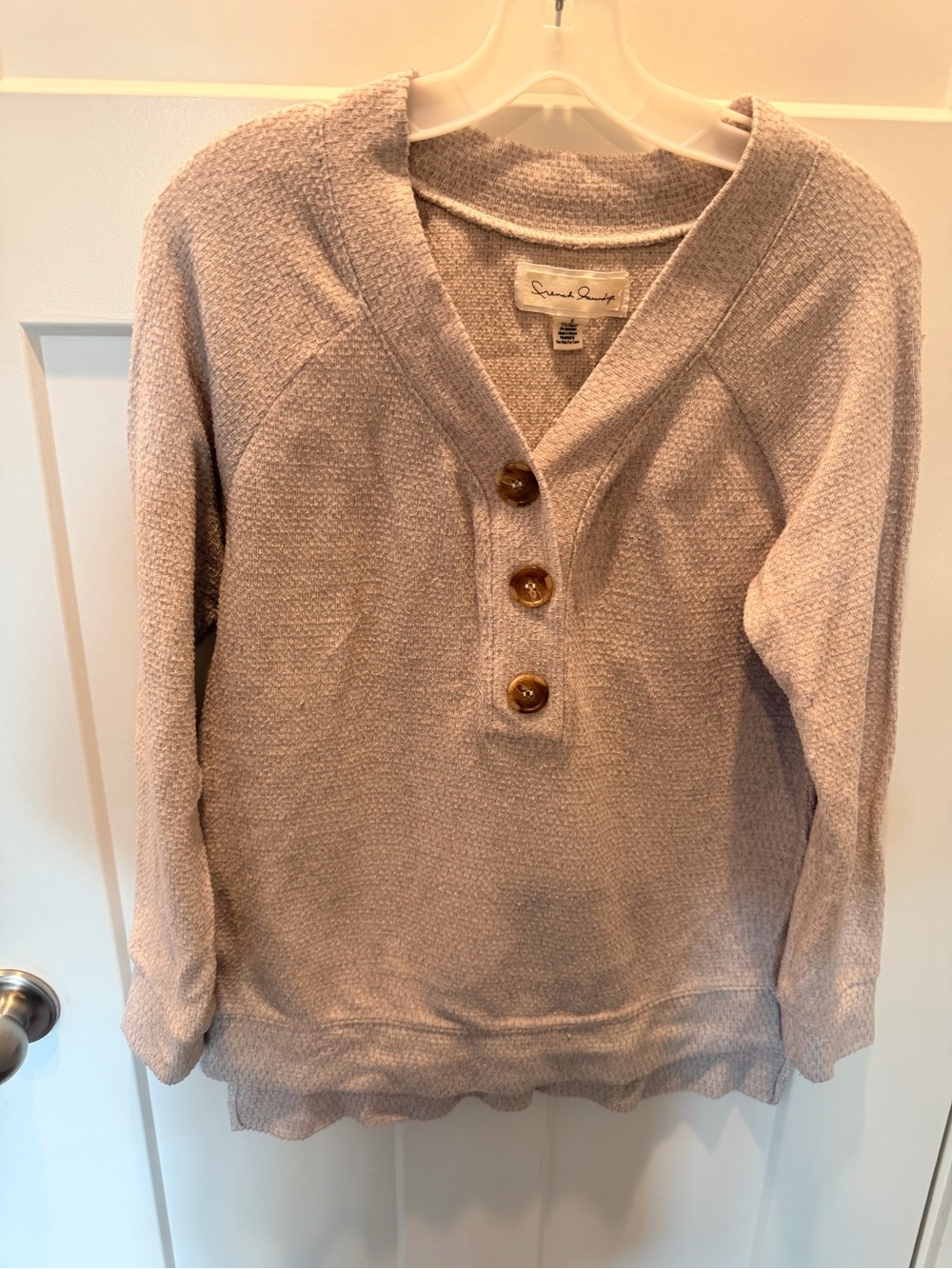 French Laundry Taupe Thermal Henley Button Pullover Top Sweater Small